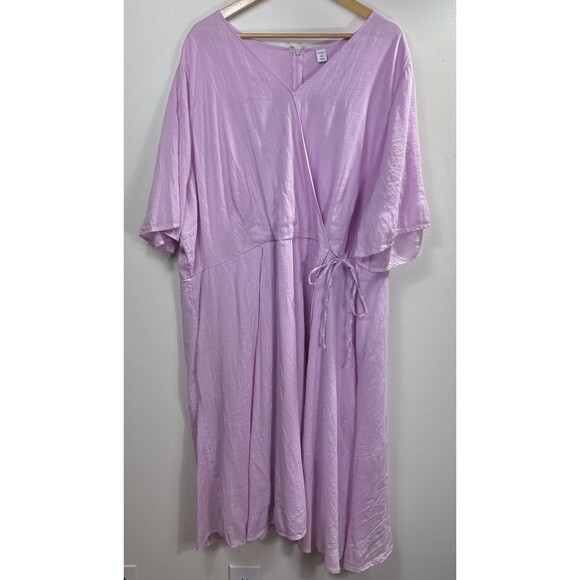 Old Navy Womens Faux Wrap Dress 4X Pink Short Sleeve V Neck Lightweight Boho - Picture 1 of 13